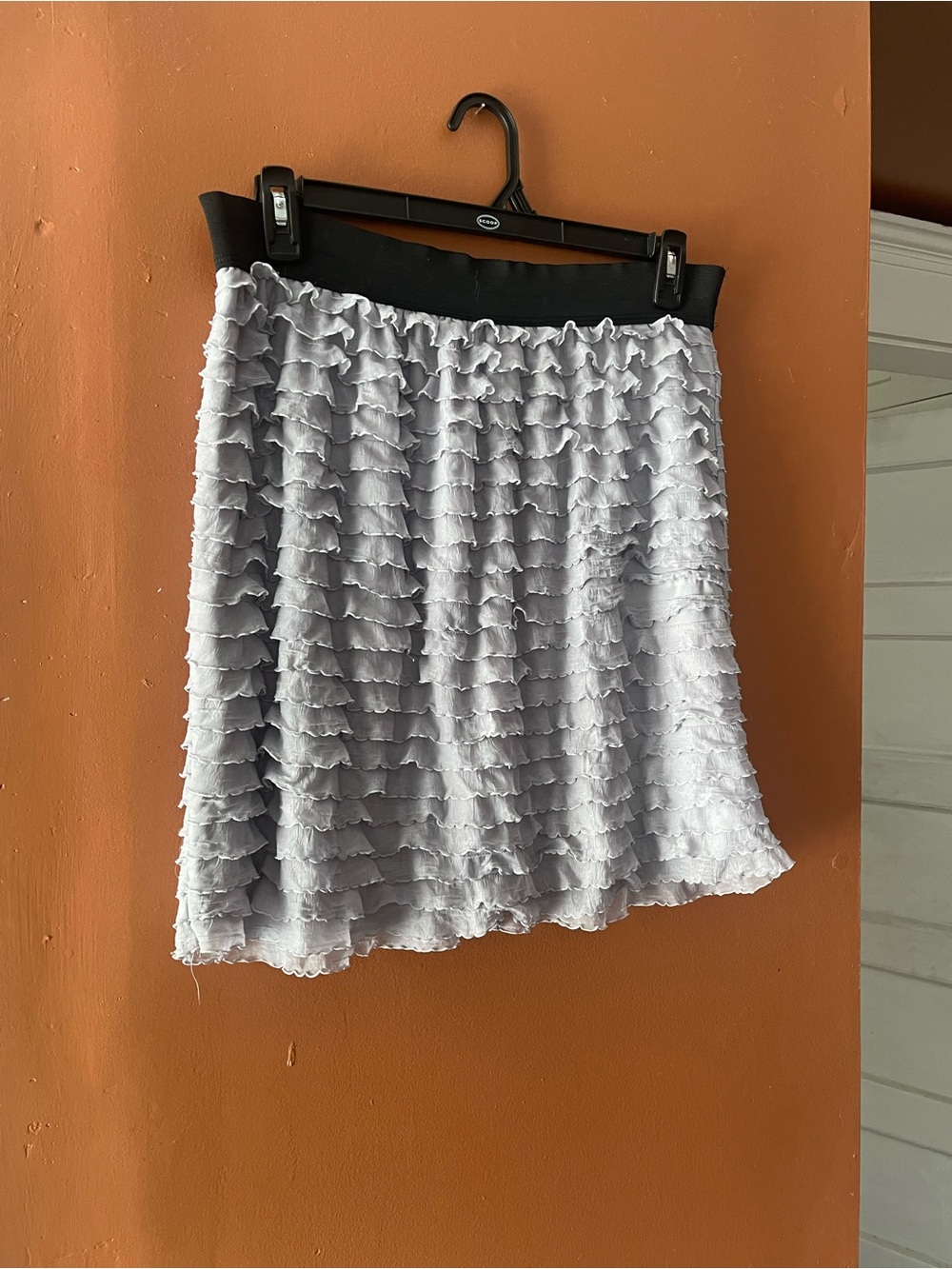 Light Gray Ruffled Skater Skirt with Black Waistband